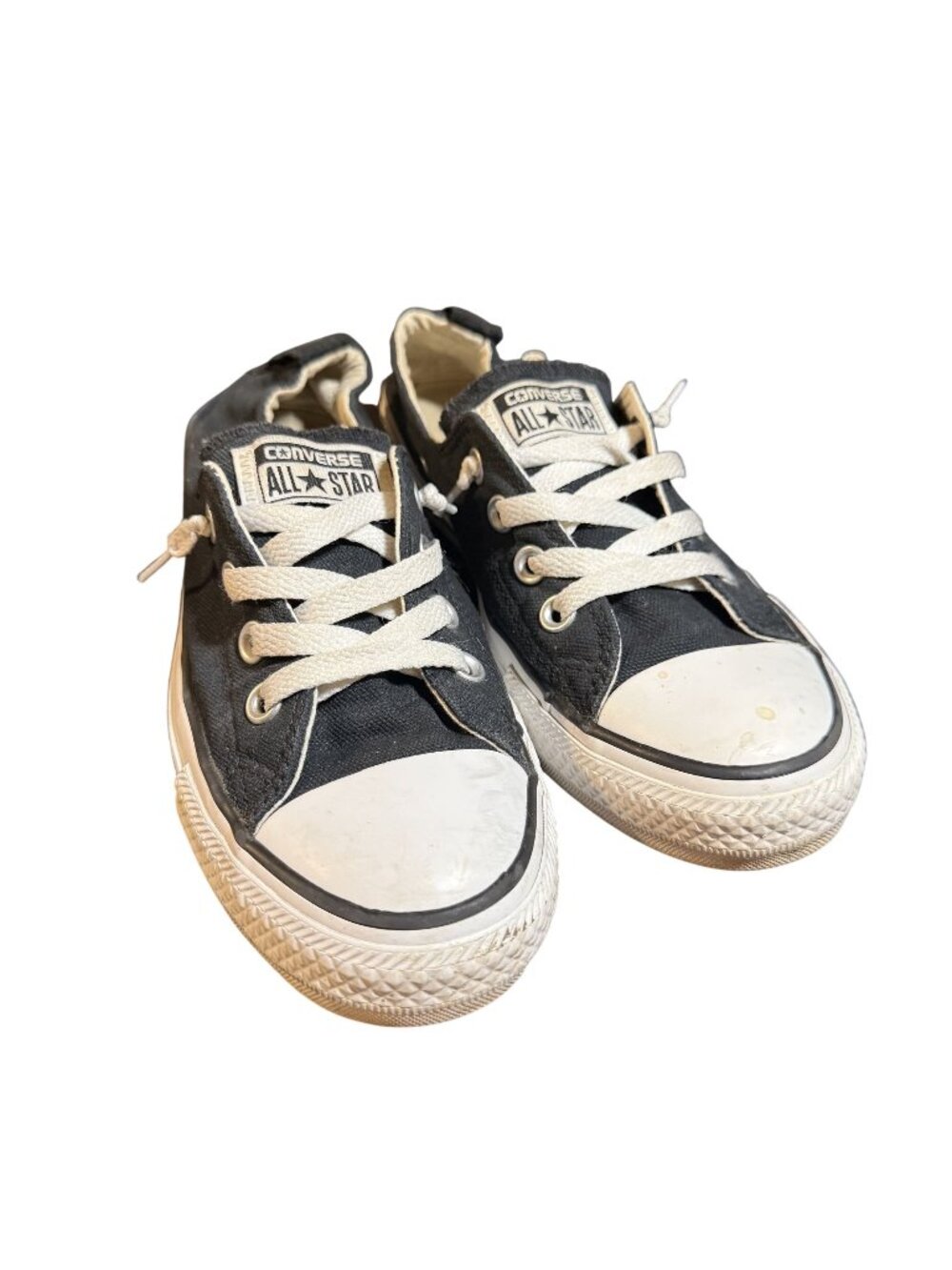 Converse All Star Low-Top Black Canvas Sneakers With White Laces Womens Size 8
